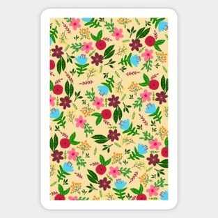 Red, pink, blue and maroon flower pattern with yellow color background Sticker